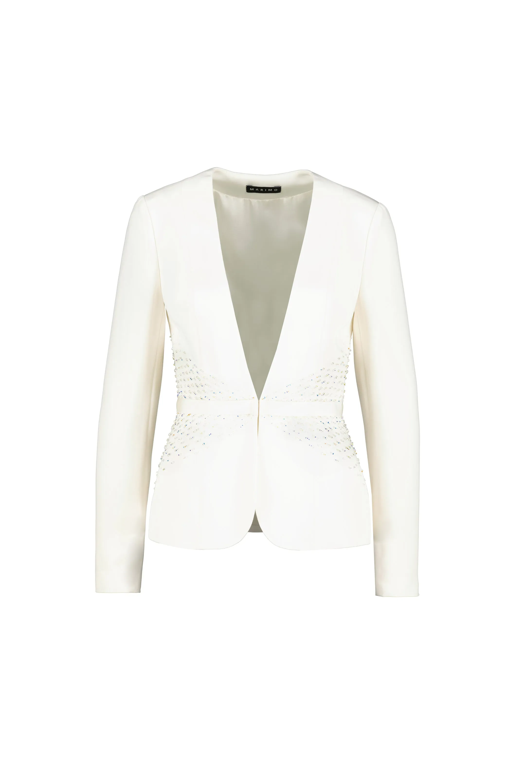 MEDINILLA LUXURIOUS IVORY SILK JACKET WITH HANDMADE CRYSTAL EMBROIDERY