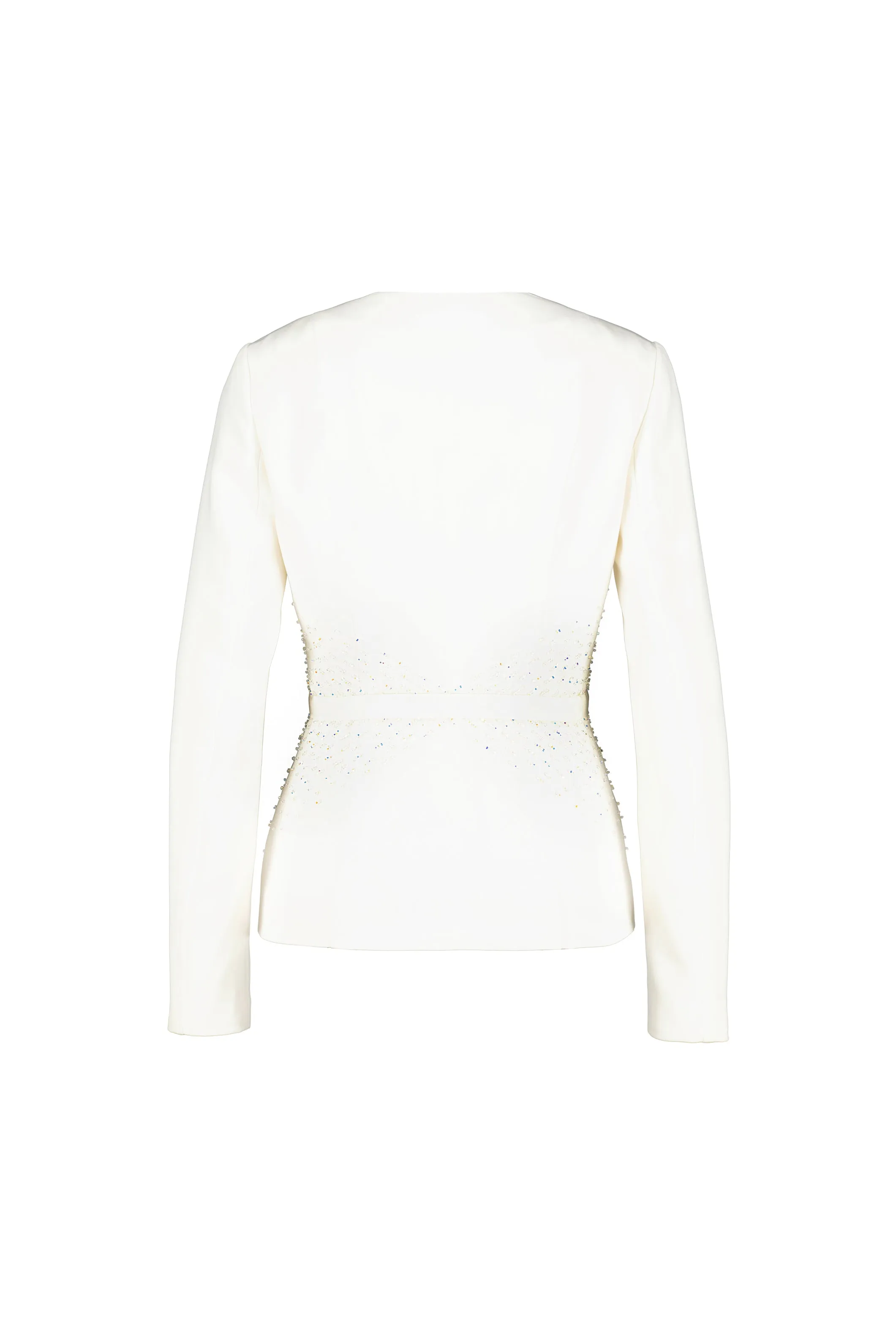 MEDINILLA LUXURIOUS IVORY SILK JACKET WITH HANDMADE CRYSTAL EMBROIDERY