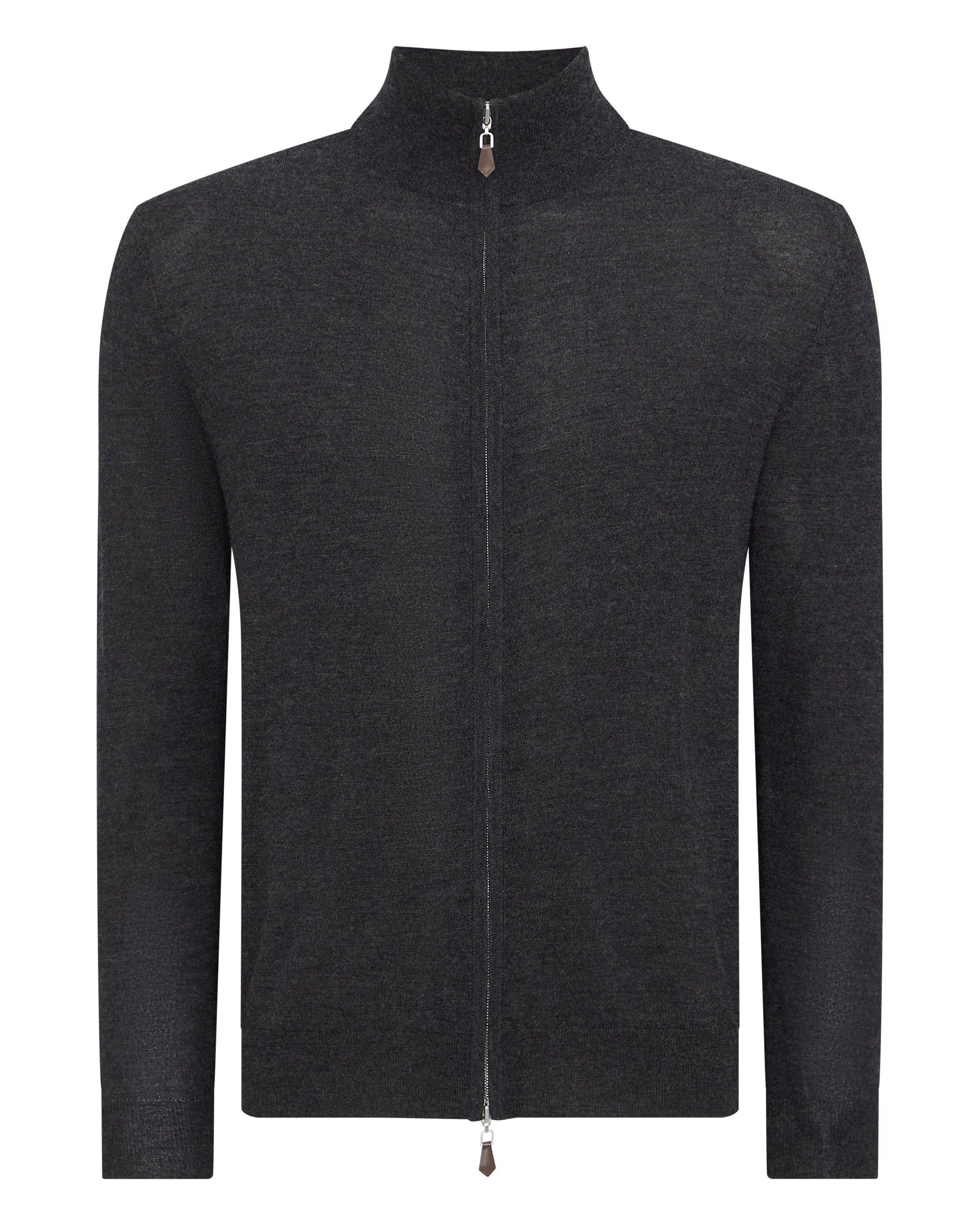 Men's Hyde Fine Gauge Cashmere Full Zip Jumper Dark Charcoal Grey