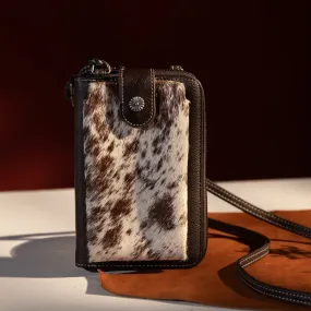 MW630CF  Montana West Western Genuine Hair-On Cowhide Phone Case Crossbody Wallet -Coffee