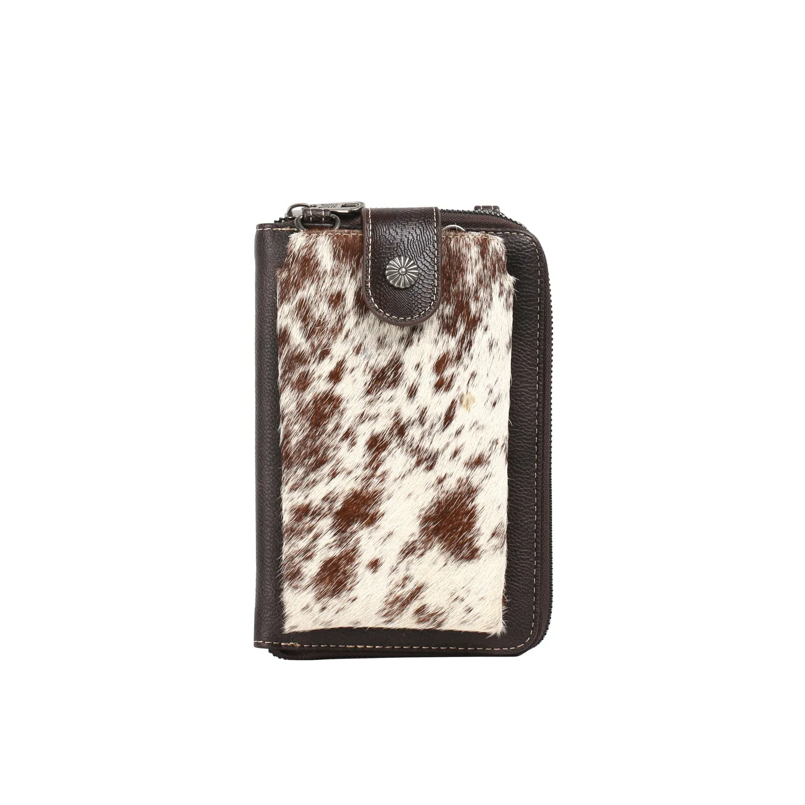 MW630CF  Montana West Western Genuine Hair-On Cowhide Phone Case Crossbody Wallet -Coffee