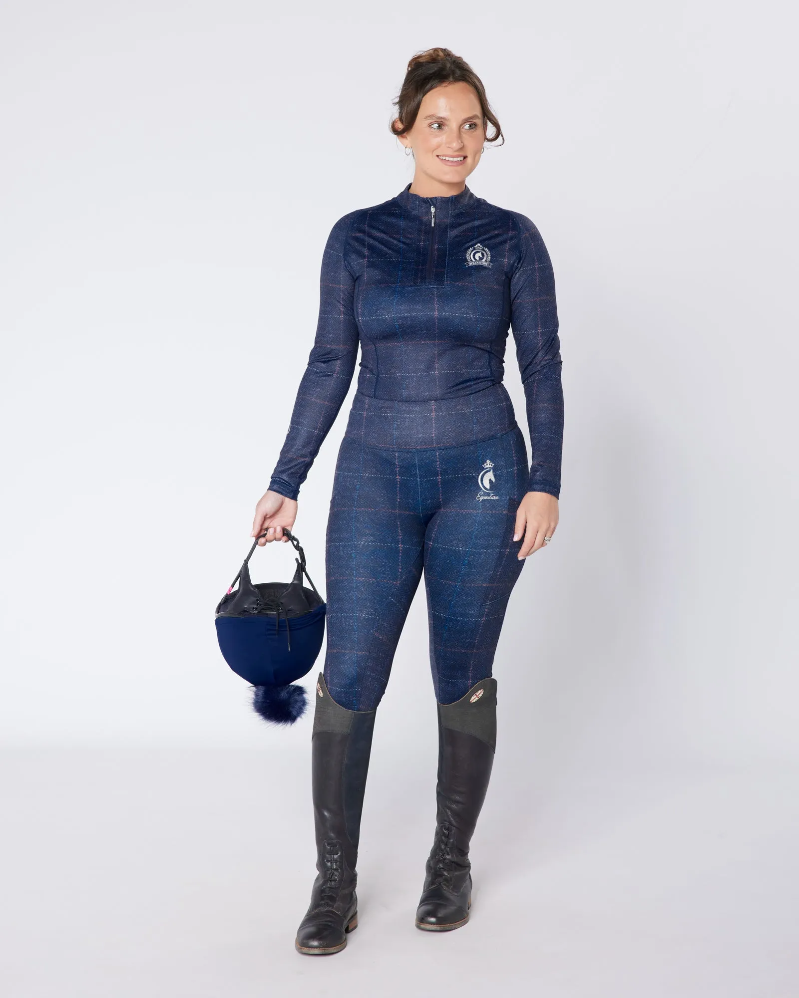 Navy Tweed Effect Riding Leggings - No Grip