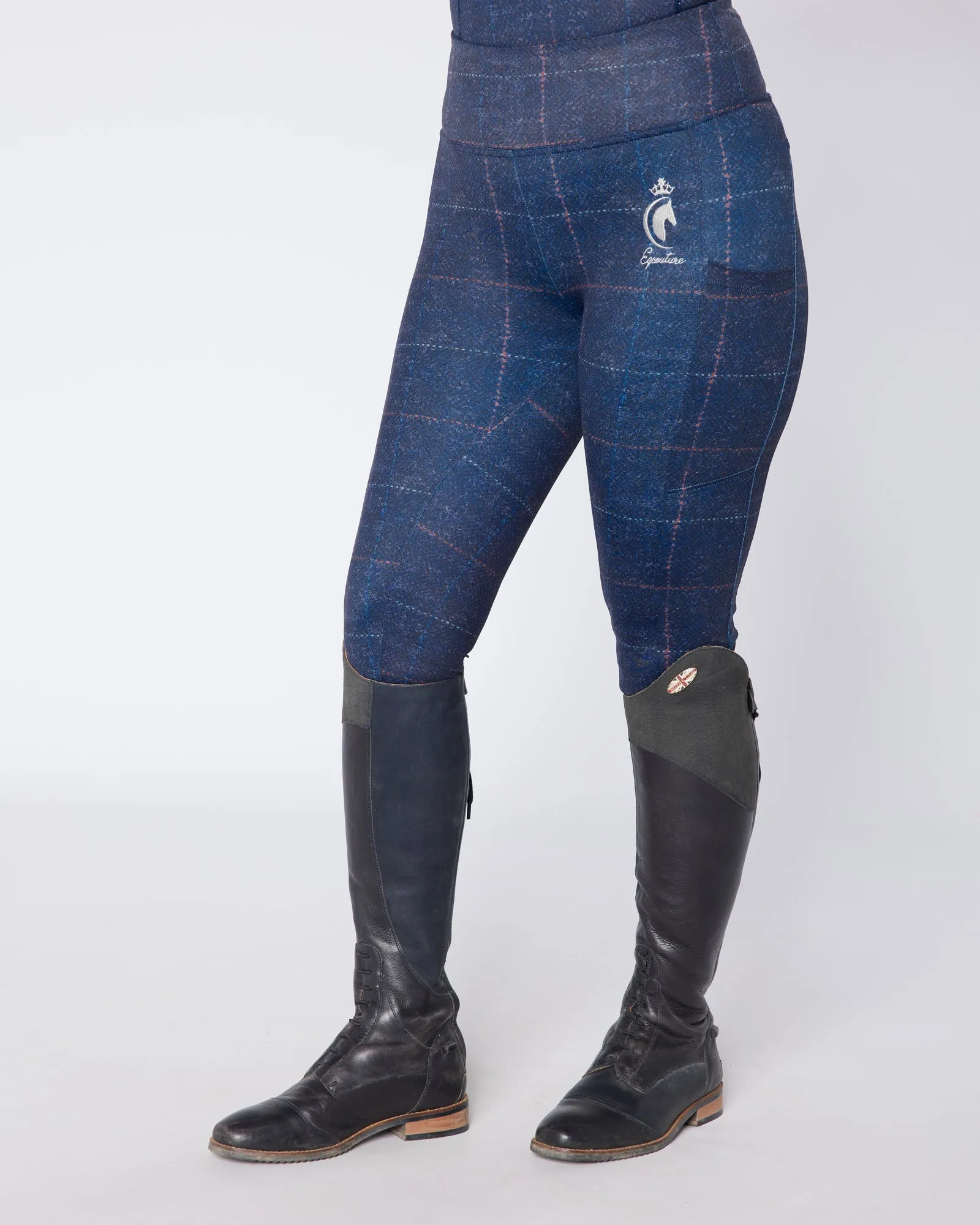 Navy Tweed Effect Riding Leggings - No Grip