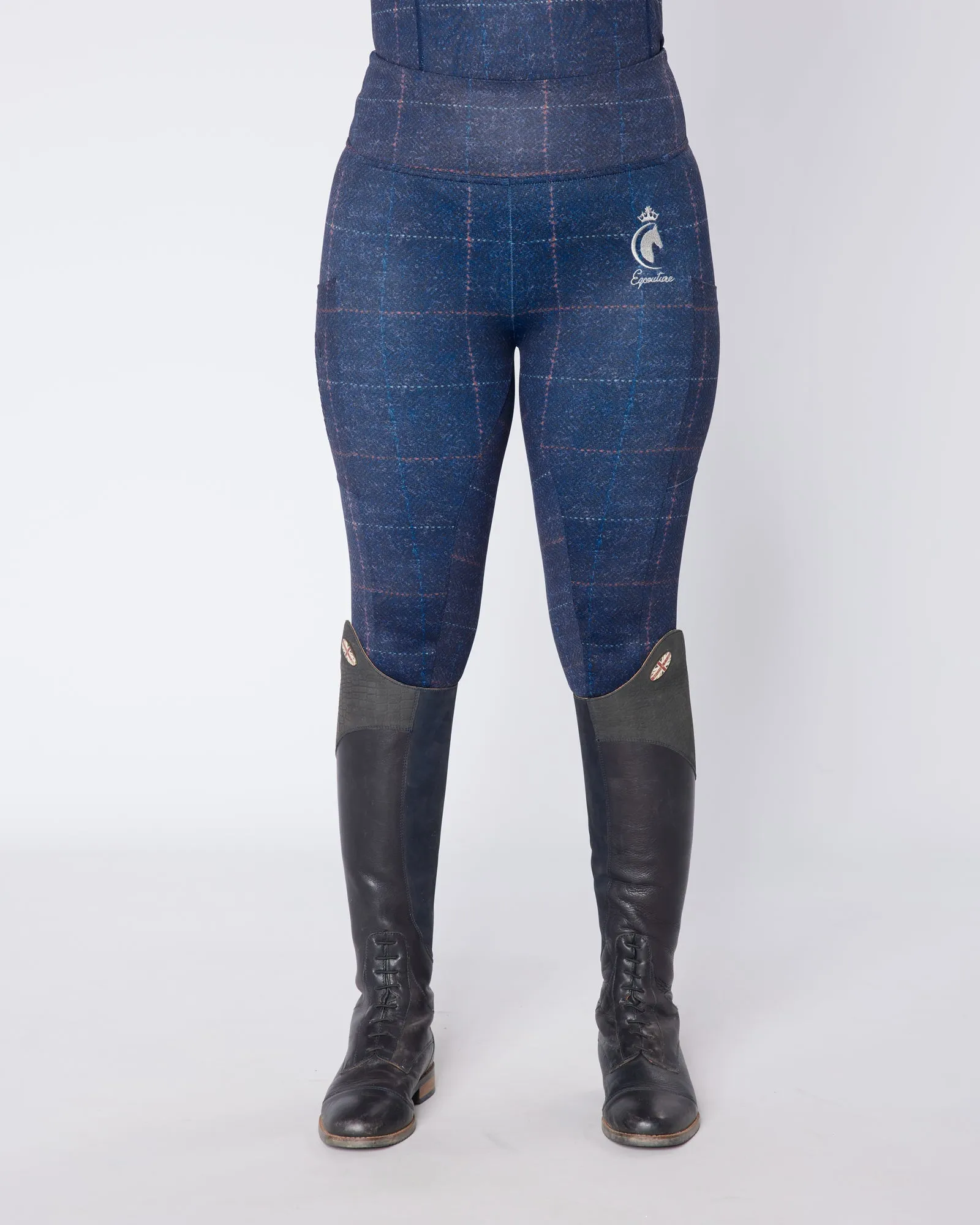 Navy Tweed Effect Riding Leggings - No Grip