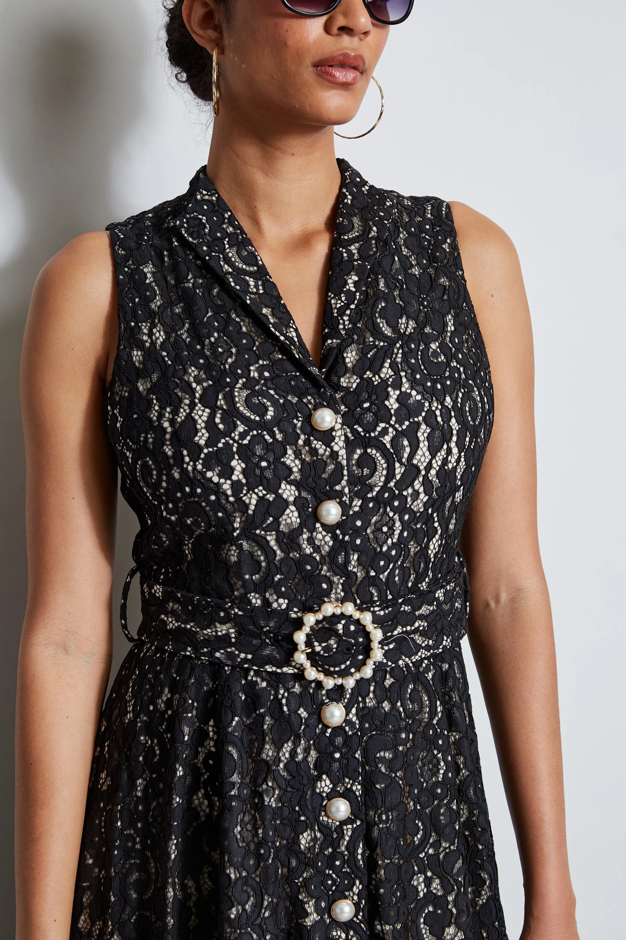 Pearl Detail Lace Dress