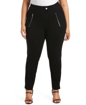 Plus Size Classic Fit Pull-On Ankle Pant with Zipper Detail