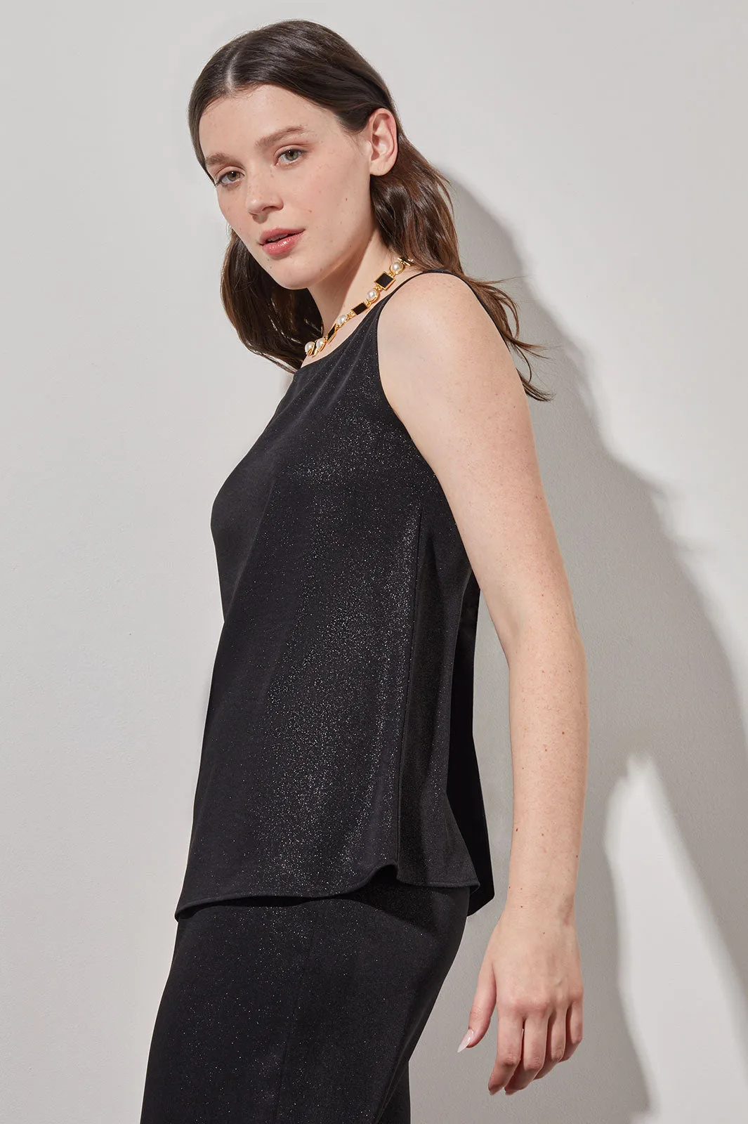 Plus Size Mid-Length Scoop Neck Tank - Shimmer Woven