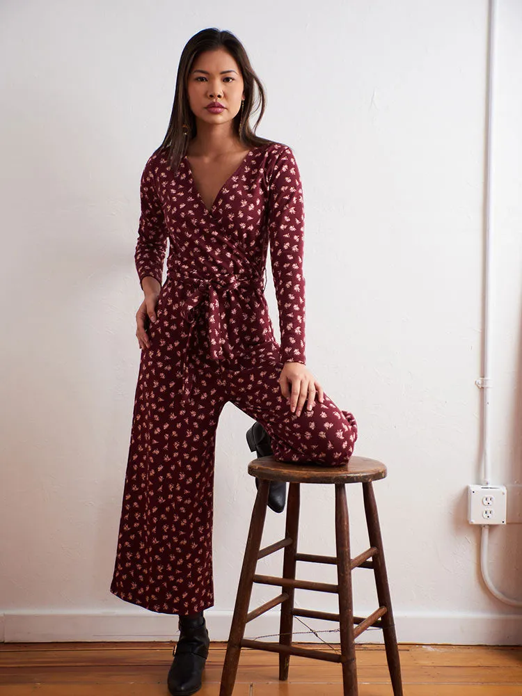 Rita Long Sleeve Jumpsuit - Burgundy Bouquet