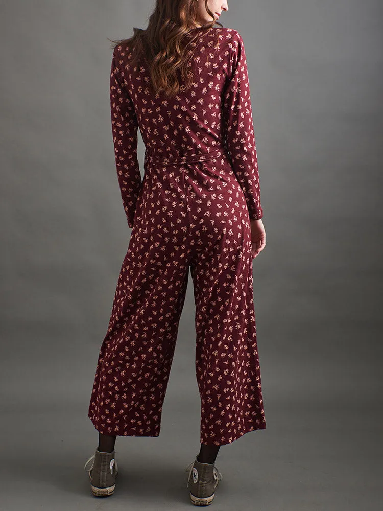 Rita Long Sleeve Jumpsuit - Burgundy Bouquet