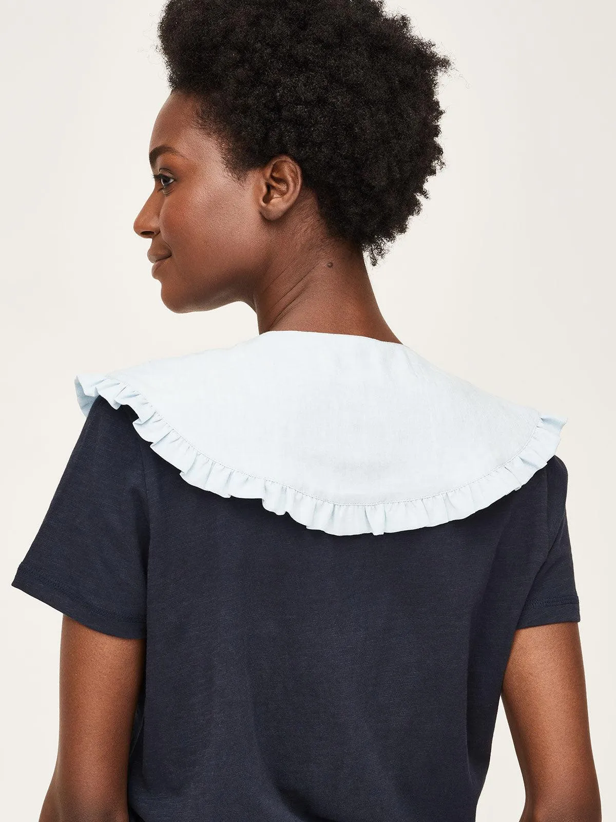 Shalissa Plain Tie Front Collar - Chambray Blue