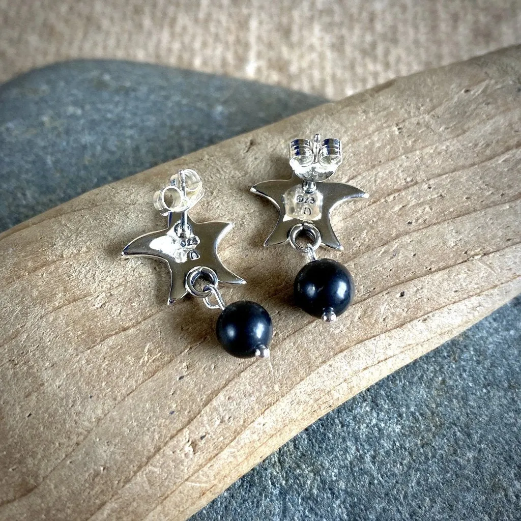 Shungite & Sterling Silver Starfish Post Earrings