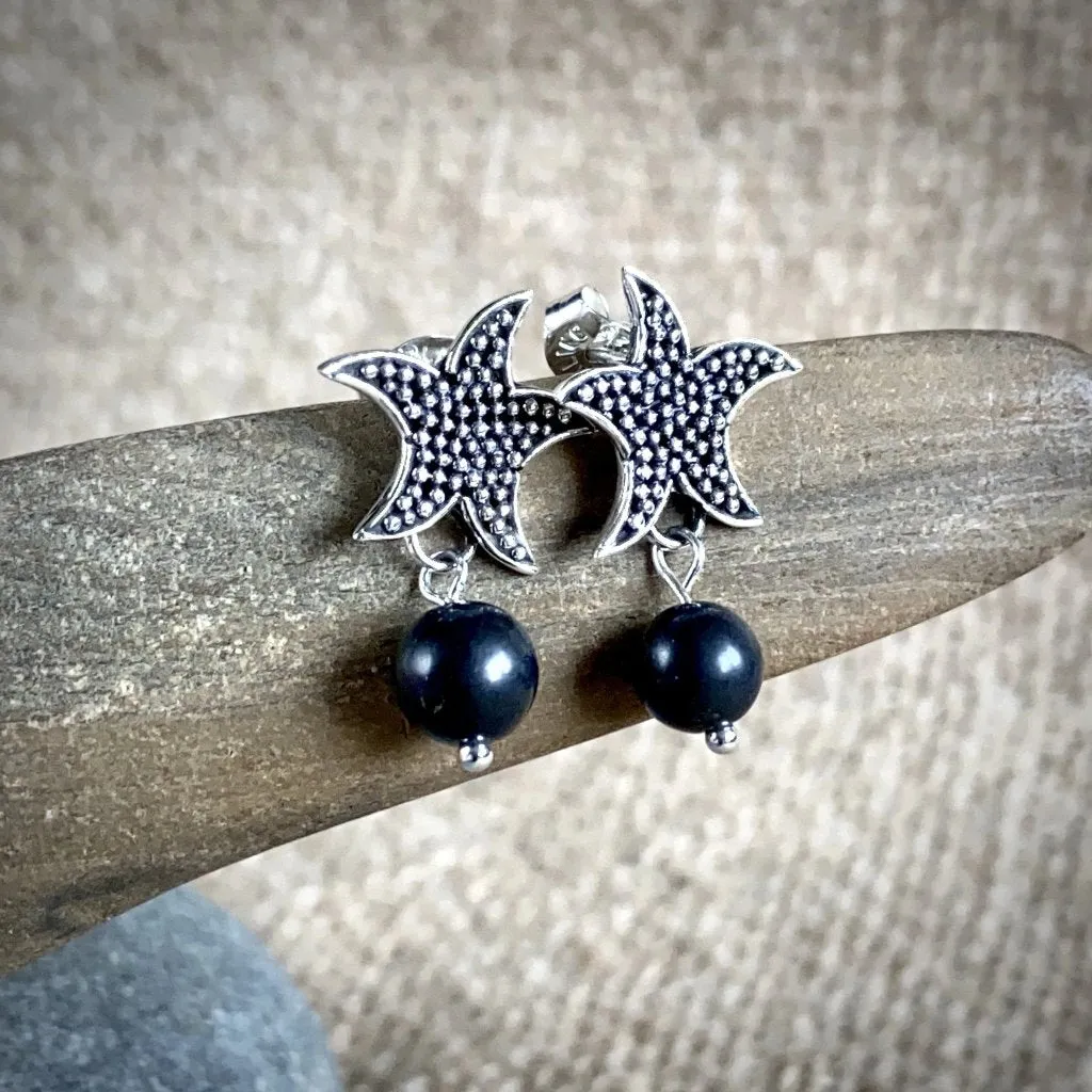 Shungite & Sterling Silver Starfish Post Earrings