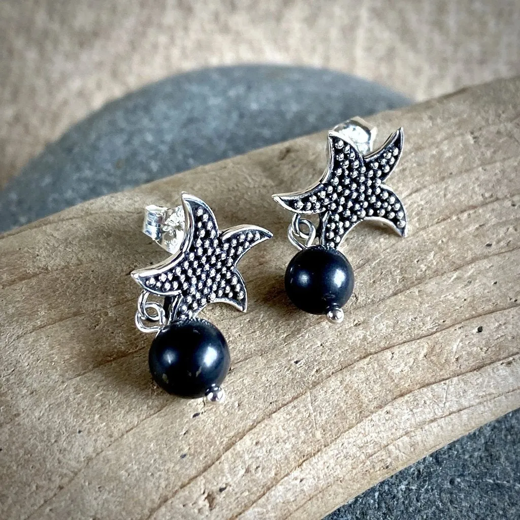 Shungite & Sterling Silver Starfish Post Earrings