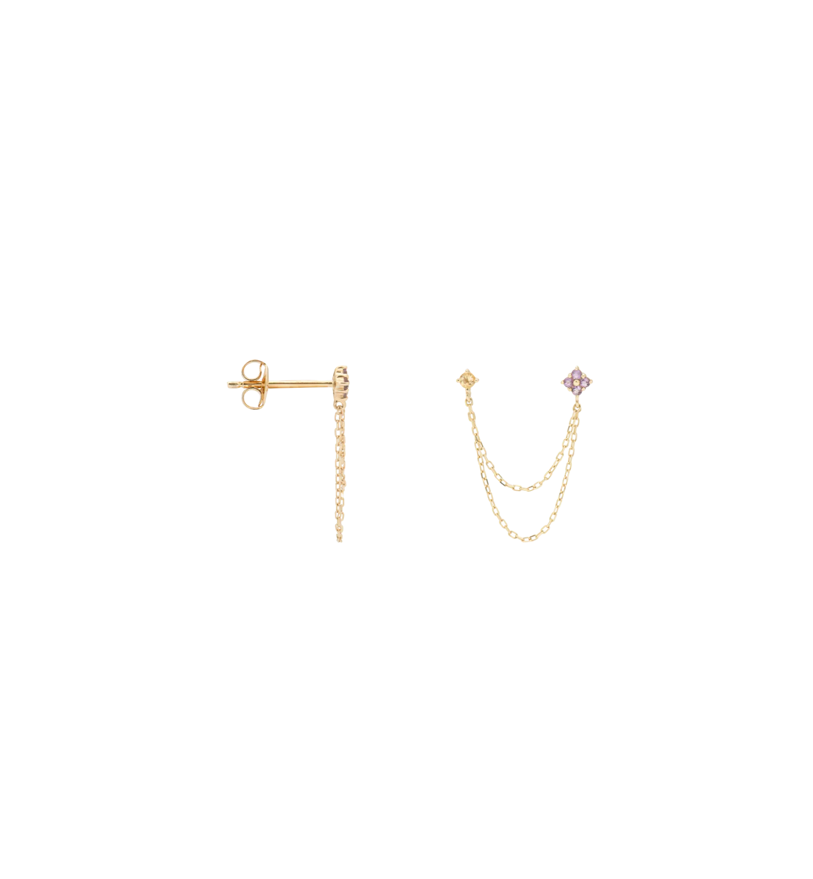 Single Gilded Chain Stud Earring 14K