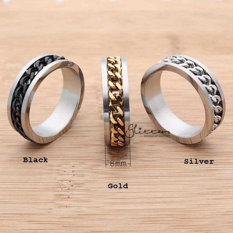 Stainless Steel 8mm Spinning Chain Ring - Silver | Gold  | Black