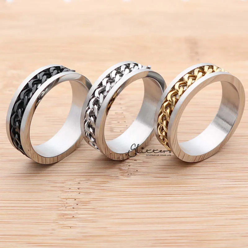 Stainless Steel 8mm Spinning Chain Ring - Silver | Gold  | Black