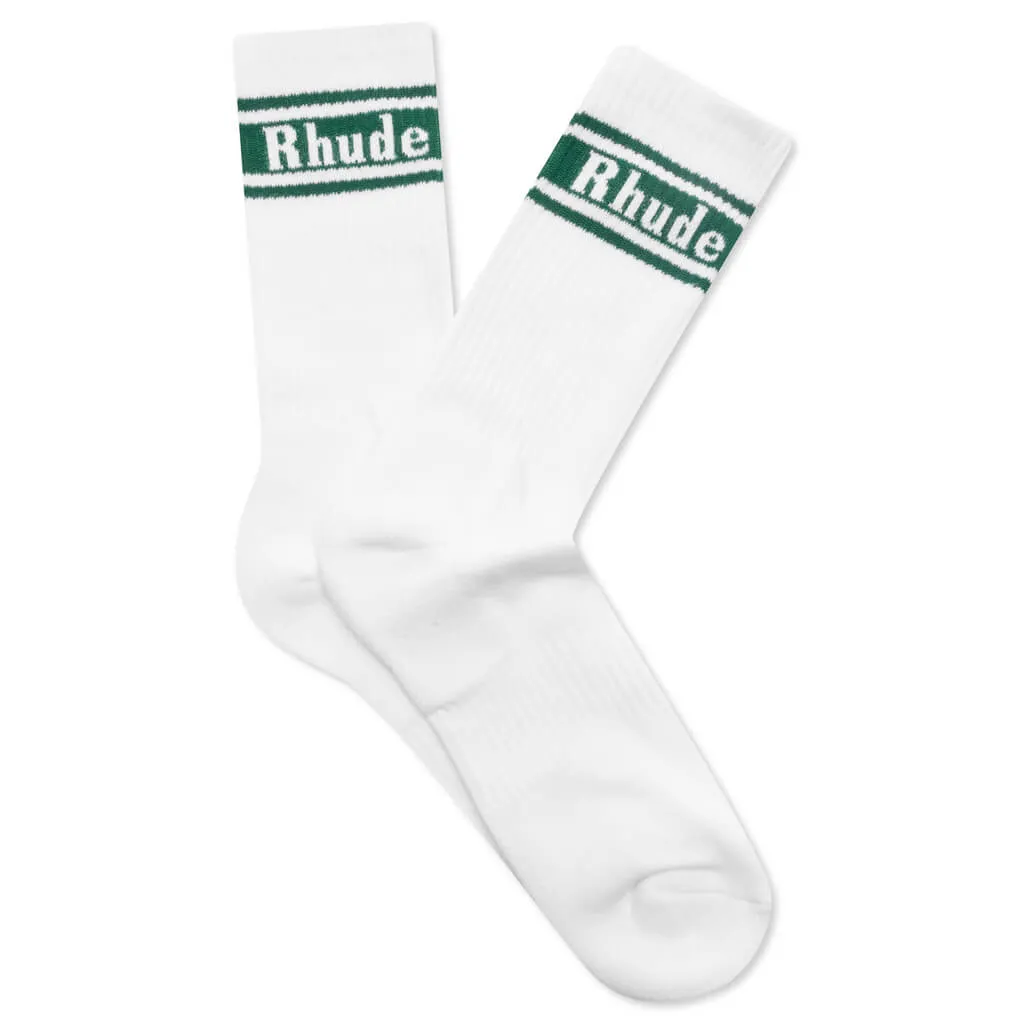 Stripe Logo Sock - White/Forest Green