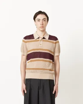 Striped Spread Collar Polo in Beige