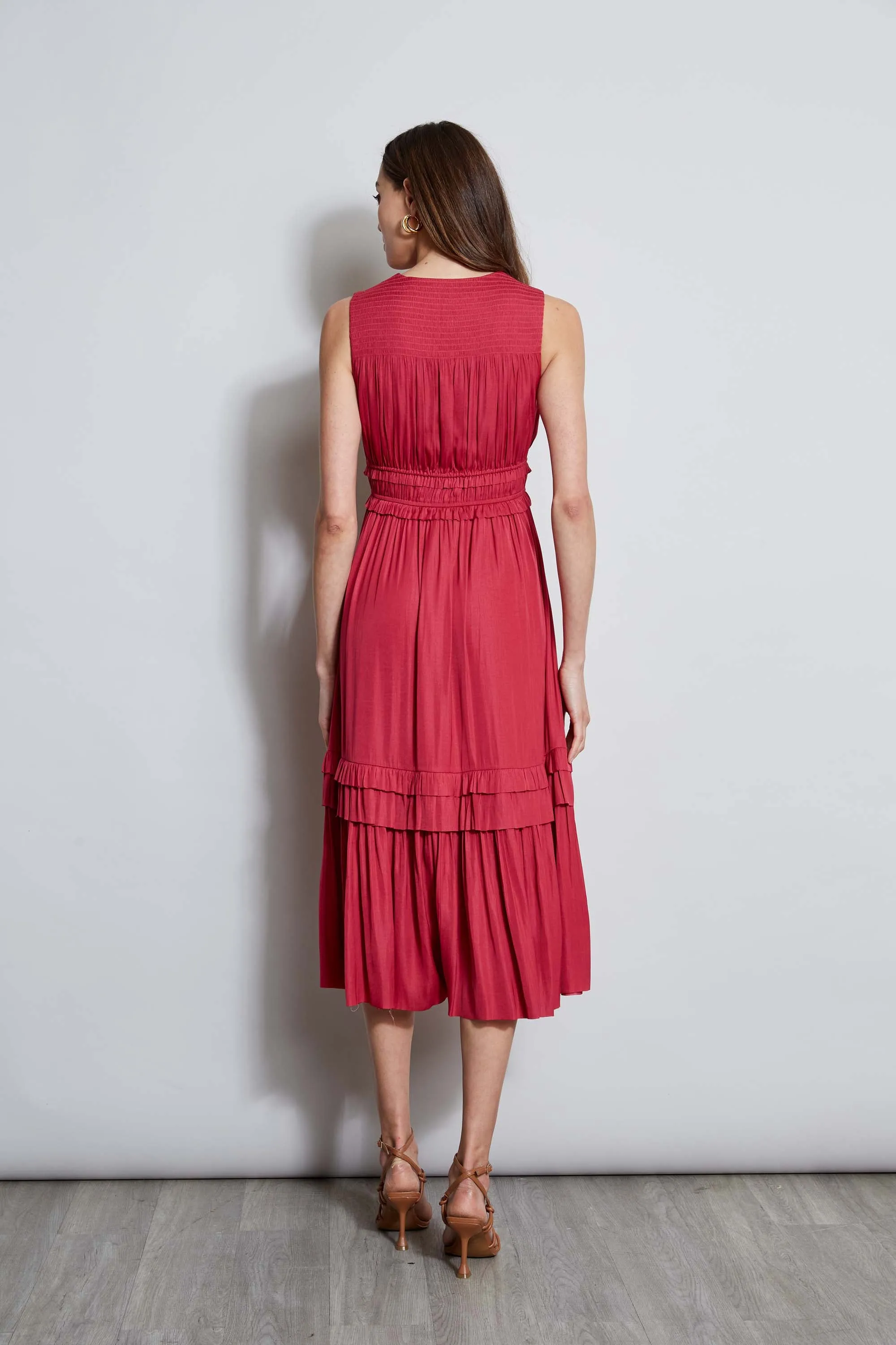 T-Tahari Smocked Sleeveless Midi Dress