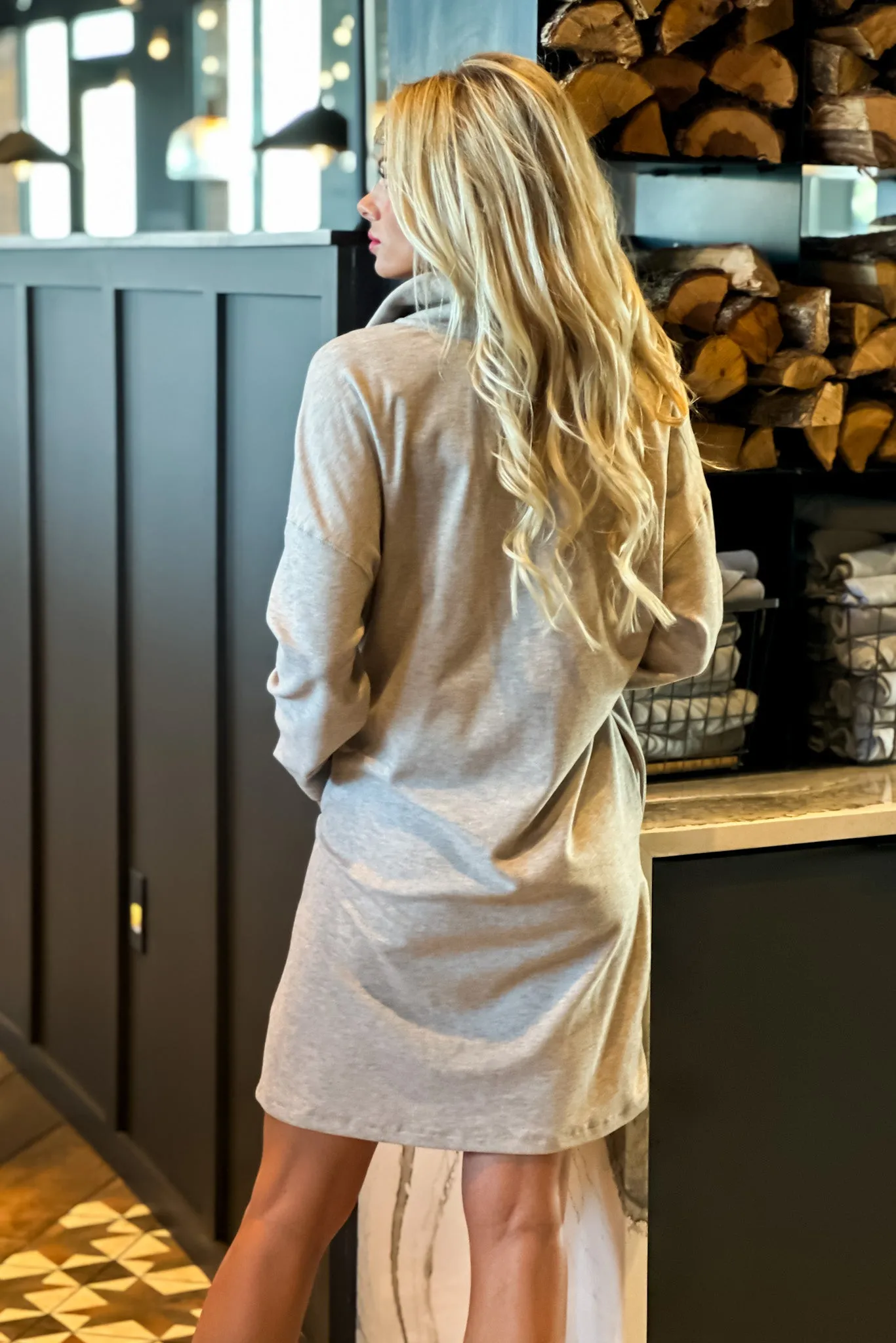 Tribal Katrina 1/4 Zip Knit Fleece Dress : Oatmeal