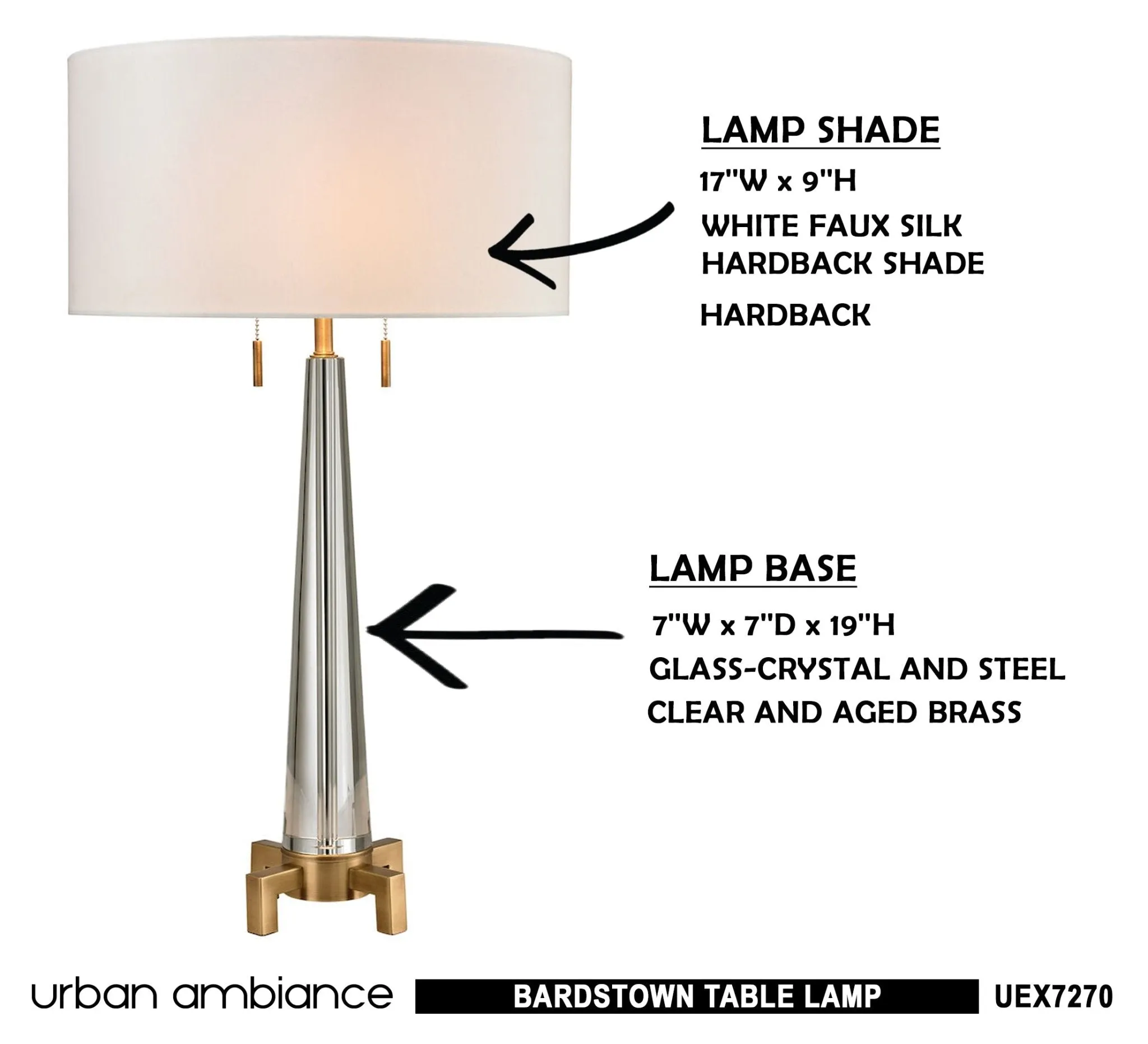 UEX7270 Contemporary Table Lamp 17''W x 17''D x 30''H, Clear and Aged Brass Finish, Bardstown Collection