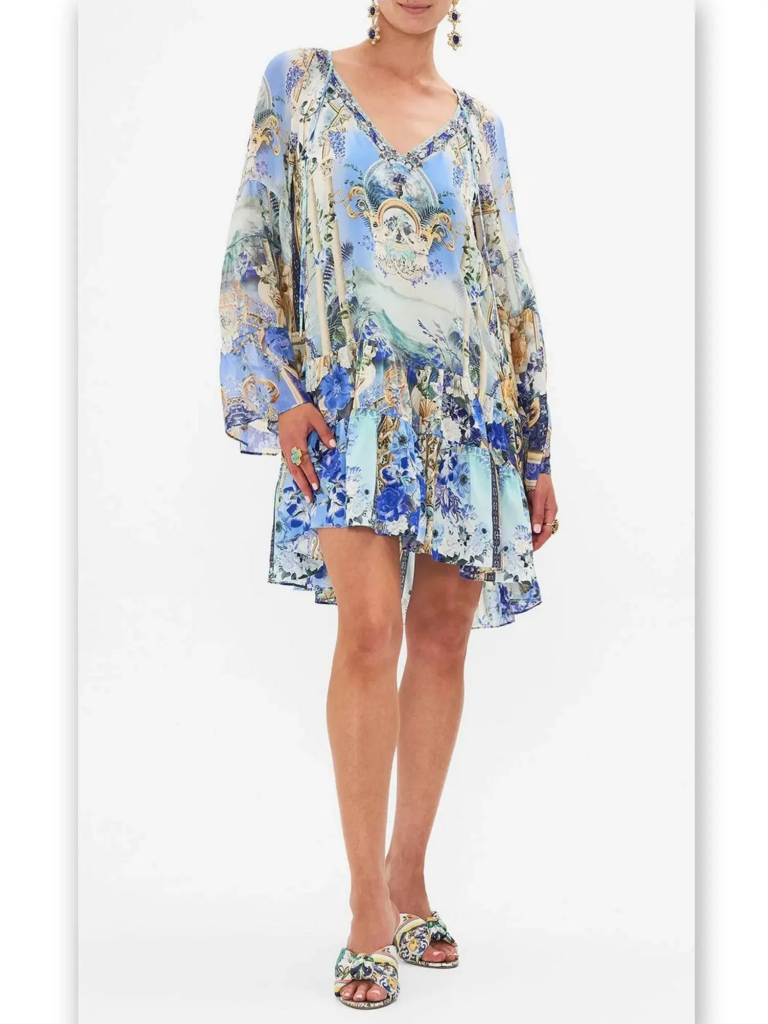 Women’s A-Line Gathered Panel V-Neck Print Dress