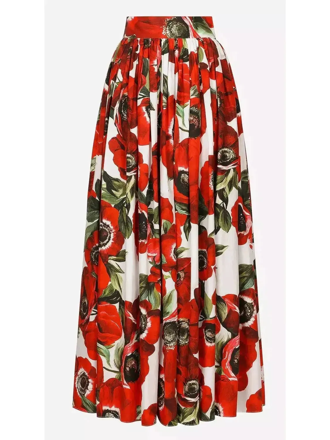 Women’s Anemone Floral Printed Cotton Poplin Bardot-Neck Crop Top and Maxi Skirt Set