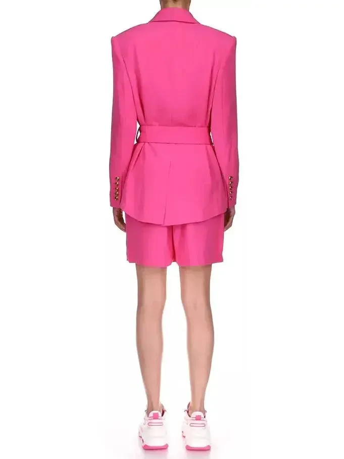 Women’s Belted Double-Breasted Fuchsia Pink Blazer