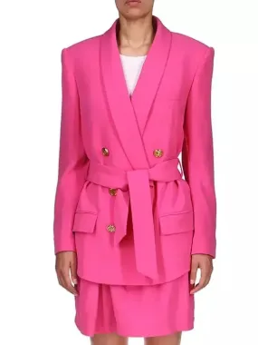 Women’s Belted Double-Breasted Fuchsia Pink Blazer