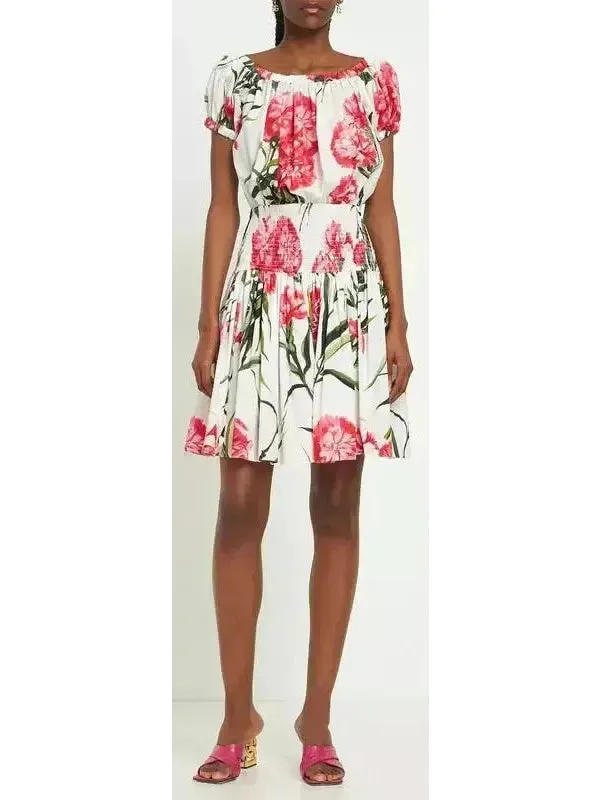 Women’s Carnation Print Off-The-Shoulder Mini Dress