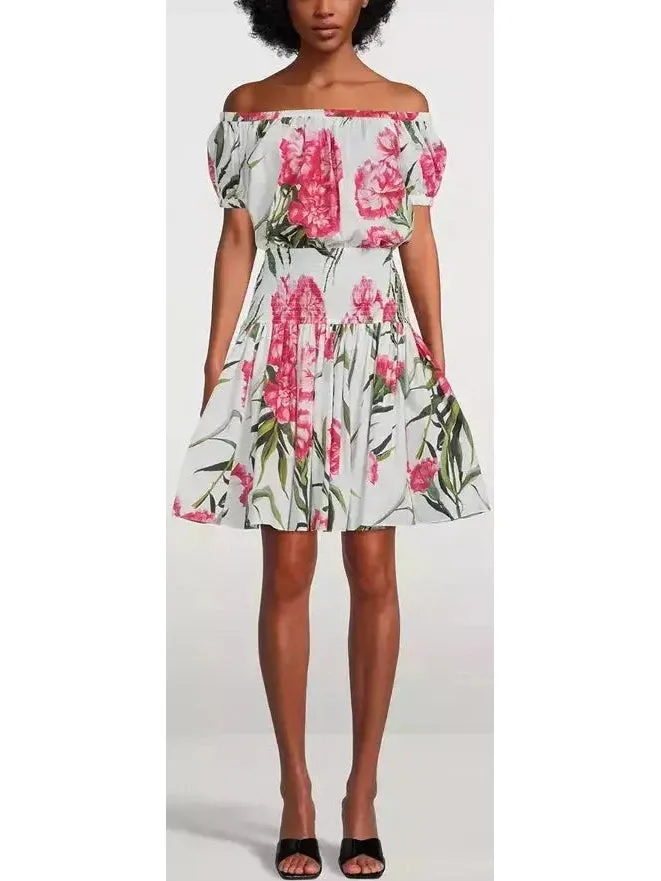 Women’s Carnation Print Off-The-Shoulder Mini Dress