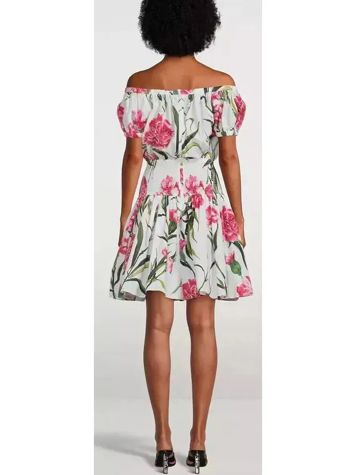 Women’s Carnation Print Off-The-Shoulder Mini Dress