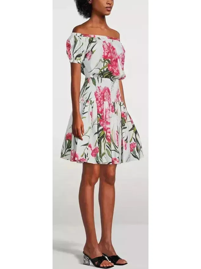 Women’s Carnation Print Off-The-Shoulder Mini Dress