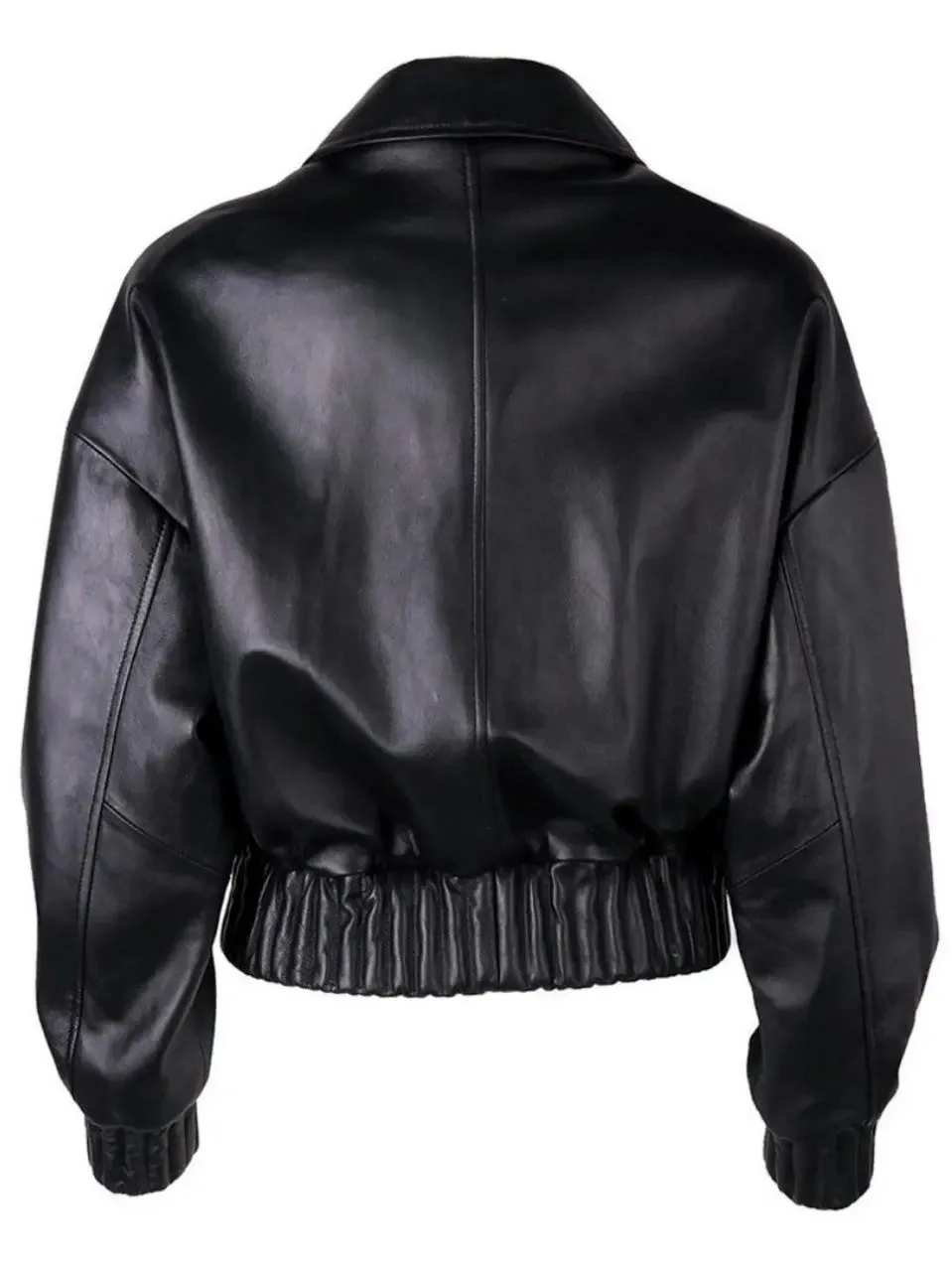 Women’s Cropped Buttoned Black Leather Jacket