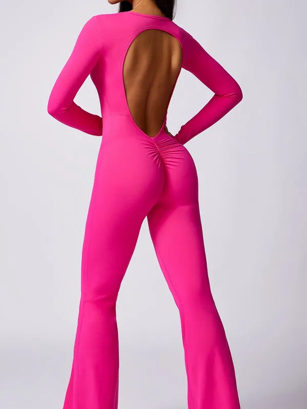 ZASUWA Female Backless Scrunch Bum Flare Jumpsuit