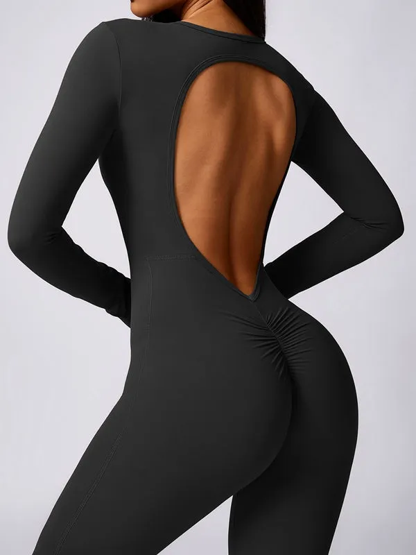 ZASUWA Female Backless Scrunch Bum Flare Jumpsuit