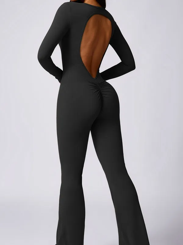 ZASUWA Female Backless Scrunch Bum Flare Jumpsuit