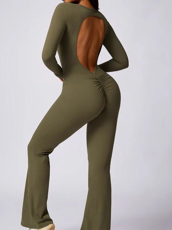 ZASUWA Female Backless Scrunch Bum Flare Jumpsuit