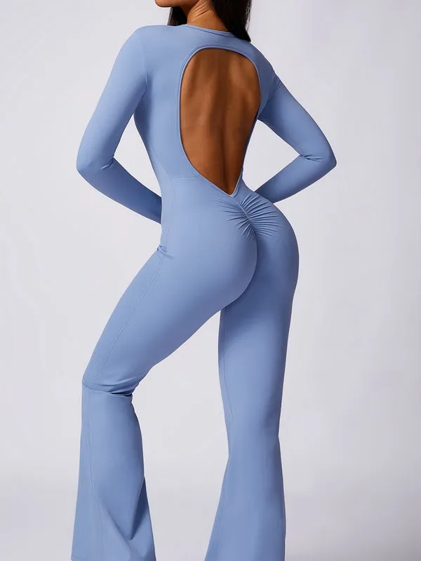 ZASUWA Female Backless Scrunch Bum Flare Jumpsuit