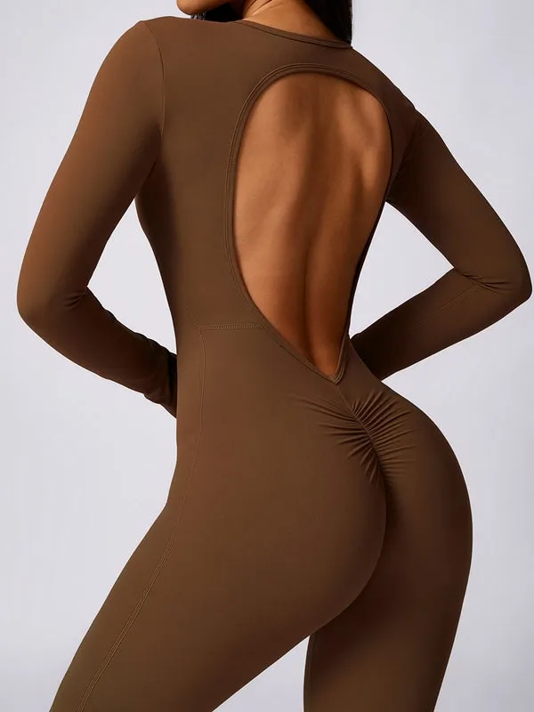 ZASUWA Female Backless Scrunch Bum Flare Jumpsuit