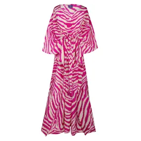 Zebra Fuchsia Italian Silk Maxi Kaftan