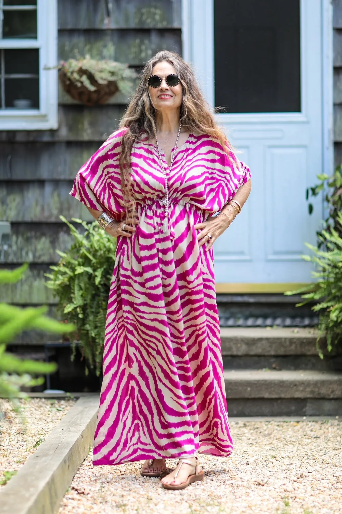 Zebra Fuchsia Italian Silk Maxi Kaftan