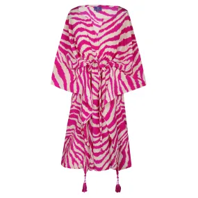 Zebra Fuchsia Italian Silk Midi Kaftan