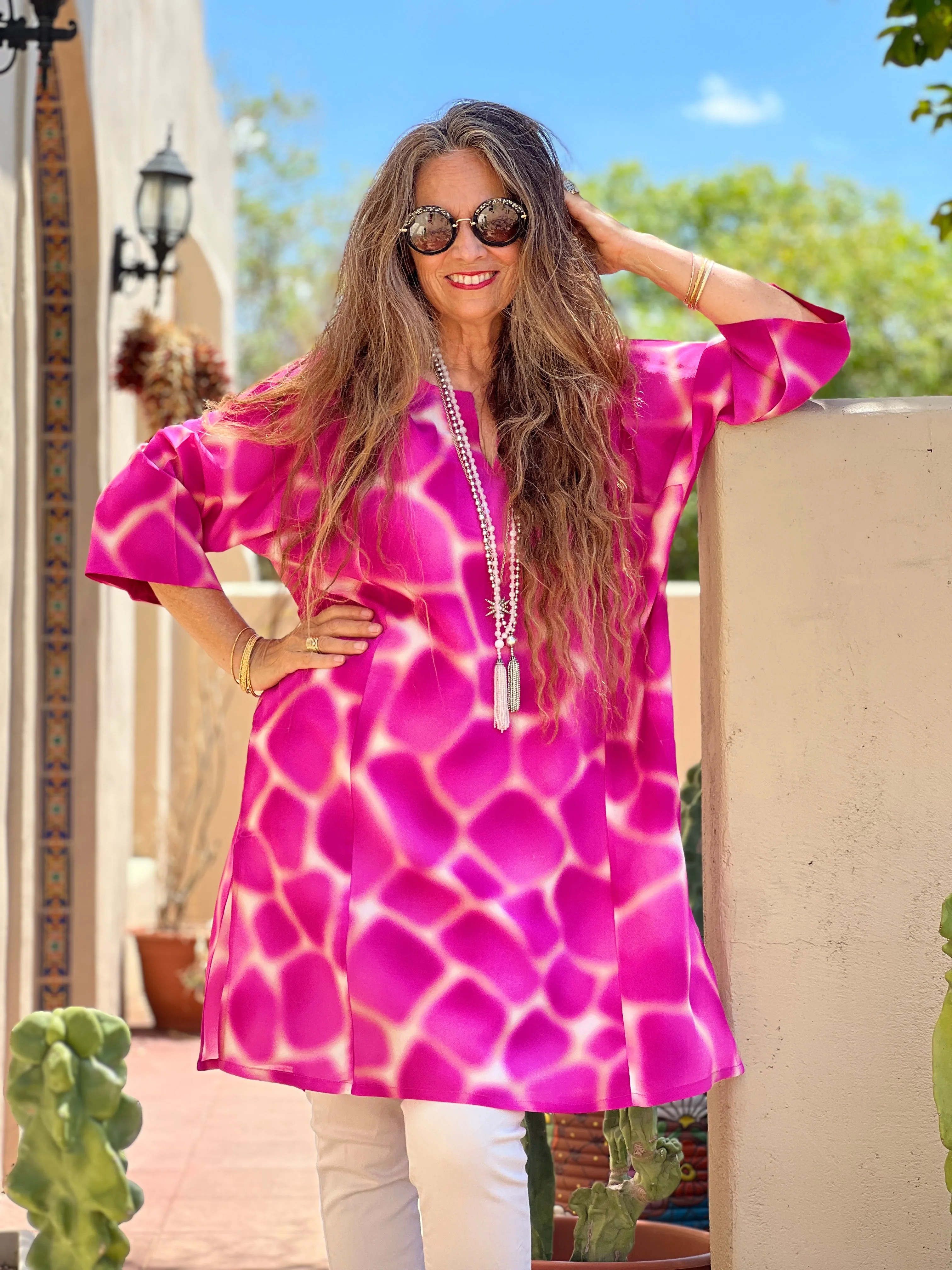 Zirafa Girafa Magenta Italian Silk Midi Tunic