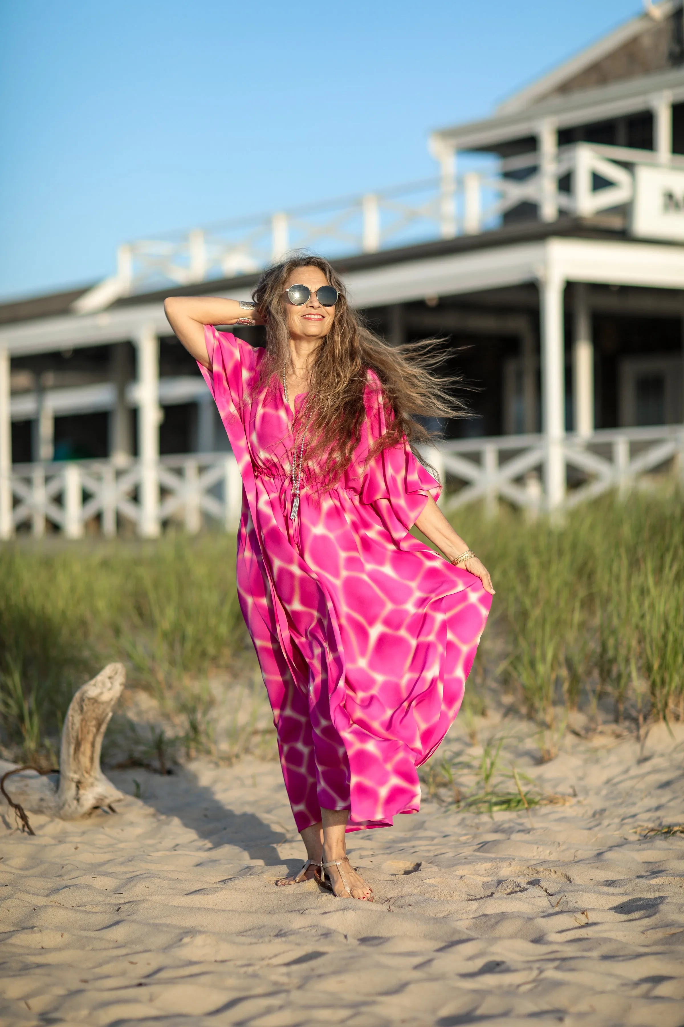 Zirafa Giraffa Magenta Italian Silk Maxi Kaftan