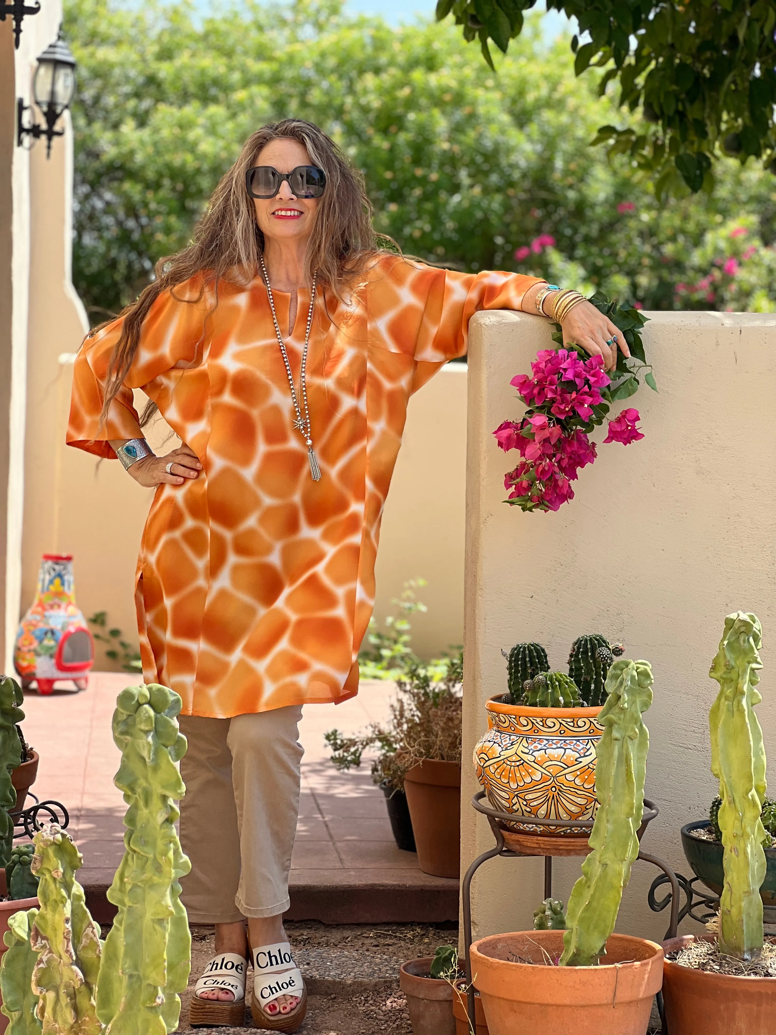 Zirafa Giraffa Orange Italian silk Tunic